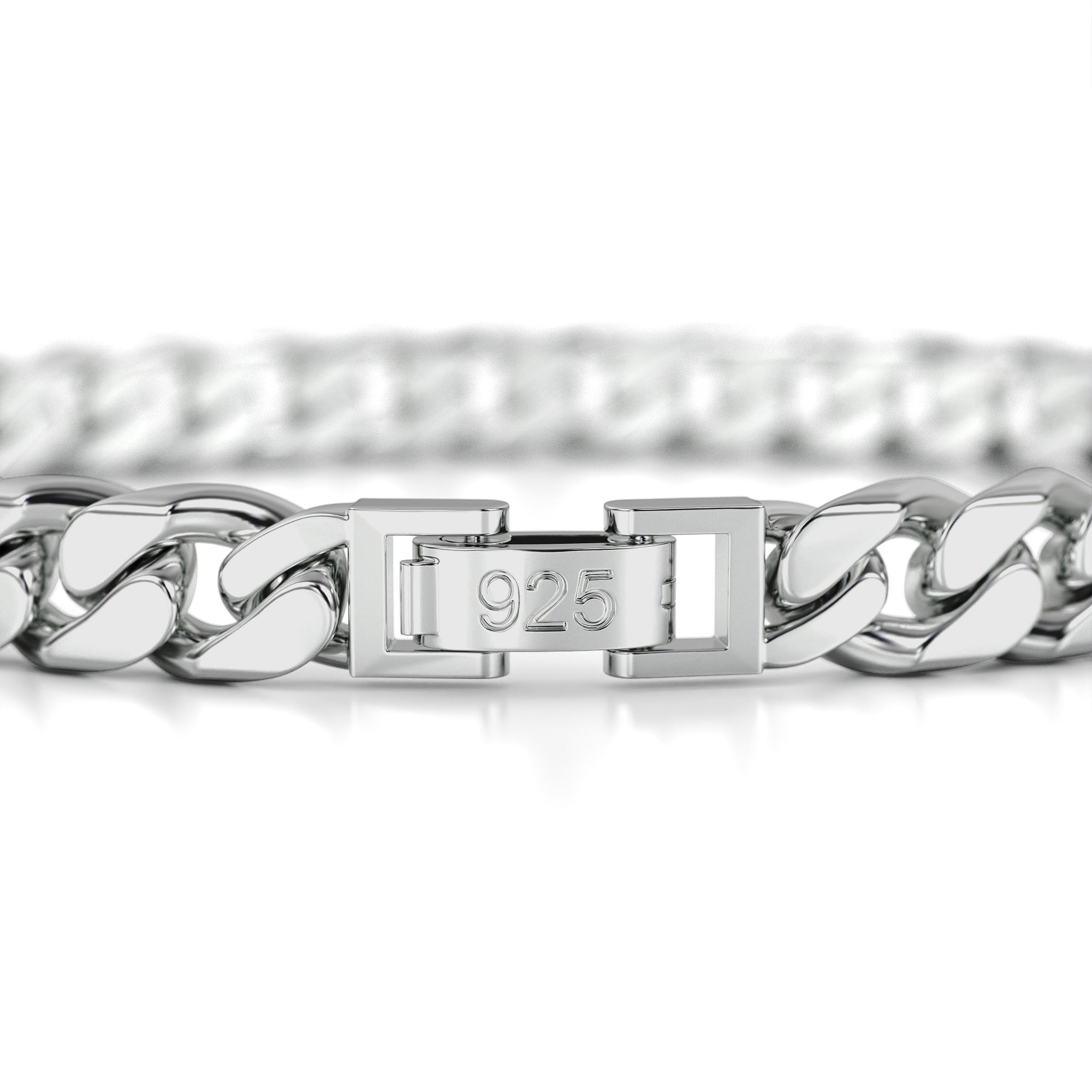 Jewellbox Mens Solid s925 Sterling Silver Cuban Link Chain Bracelet with Secure Clasp 7mm
